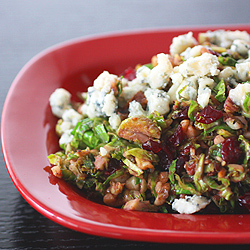 Cranberry Pomegranate Brussels with Gorgonzola (Share Our Holiday Table)