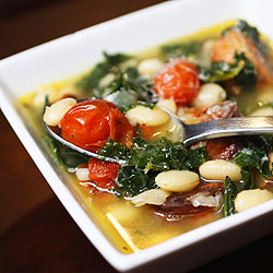 White Bean and Kale Soup with Roasted Sausages and Tomatoes